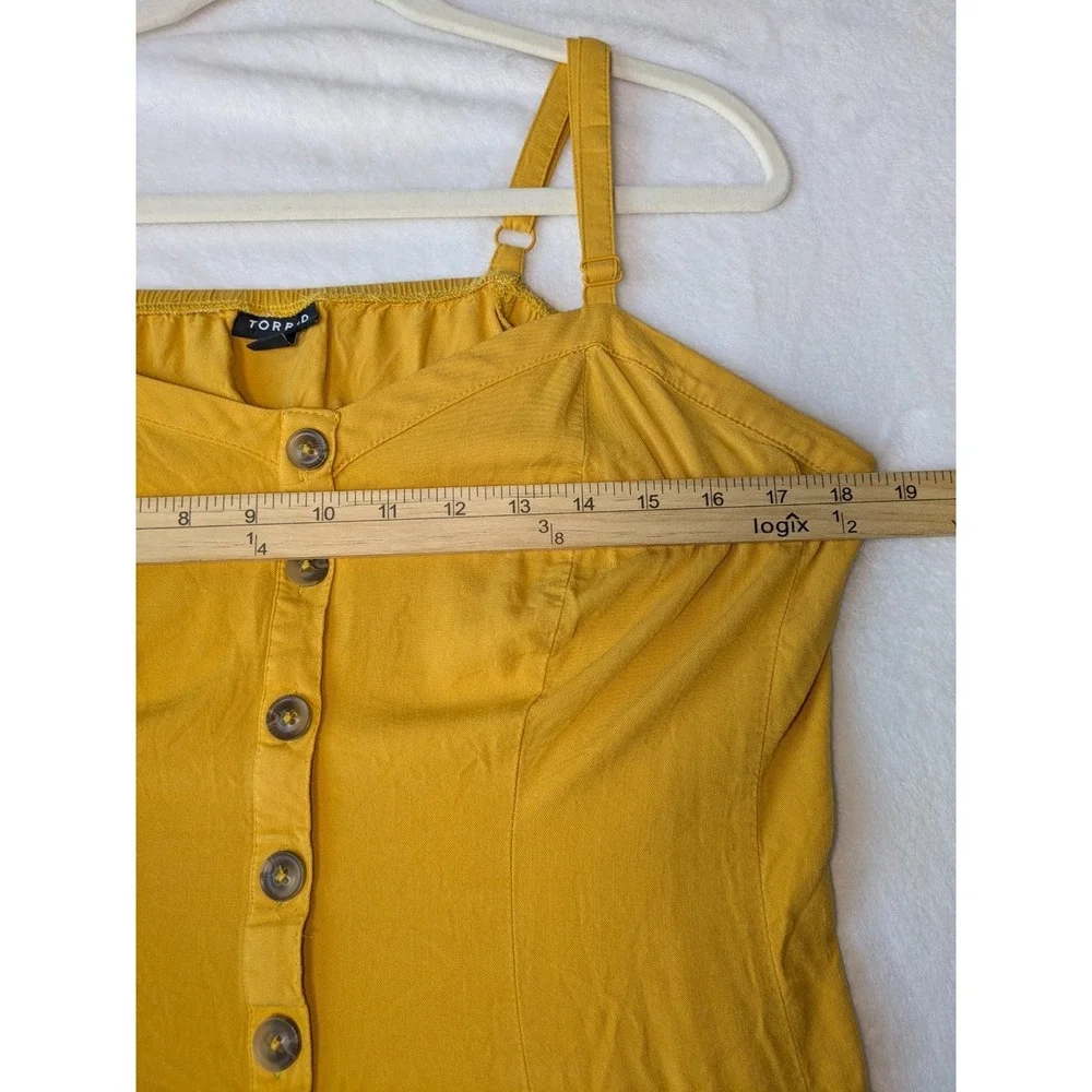 Torrid Cami Tank Top Womens 0 Mustard Yellow Button Front Babydoll Flared Straps
